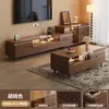 Mesa de Centro Retráctil Combinación de Mueble de TV Armario de Almacenamiento para Sala de Estar Mueble de TV Sencillo Gabinete de Piso para Apartamento Pequeño