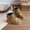 Nuevos estilos de otoño e invierno de botas Martin para niños de 6 a 12 años: Botas de cuero estilo británico para niños, botines antideslizantes de suela blanda para niñas y botas estilo ropa de trabajo