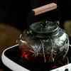 Tetera de Cristal de Borosilicato Grueso Resistente al Calor con Mango de Bambú Dorado y Plateado, Hervidor para Preparar Té con Separación de Hojas y Agua