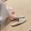 Estilo Igual da Mãe Uva ~ Chinelos Meio Sapato Redondos Retrô para Dedos dos Pés para Mulheres Primavera & Outono 2025 Chinelos Mule Planos Preguiçosos para Dedos dos Pés