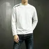 [Esencial de Otoño] Camiseta de Manga Larga con Cuello Redondo, Color Sólido Versátil de Corte Holgado para Hombre, Top Informal de Marca de Moda para Otoño