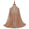 Novo Lenço de Cabeça Envolto Decorado com Lantejoulas Bordadas em Chiffon de Pérola Moda Malaia Indonésia Renda Lenço de Gaze Feminino