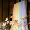 Arco de boda de malla blanca arreglo de propuesta de boda fondo estilo chino techo gasa blanca foto decoración exterior