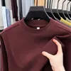 Camiseta térmica base para hombre 2026 modelo nuevo otoño e invierno, cuello semi alto, color liso, casual, cepillada, cálida, camiseta de manga larga para hombre