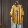Camiseta de Verano Nueva con Estampado de Letras de Dibujos Animados para Mujer, Cuello Redondo, Corte Holgado, Versátil, Rejuvenecedora, Top Casual Delgado al por Mayor
