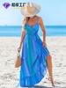 Vestido Largo Casual de Verano para Playa con Estampado Moda Europea y Americana Elegante sin Tirantes Acampanado Sexy Espalda Descubierta Hecho a Medida