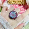 Conjunto de Brincos e Pingente Anel Aberto Octogonal Corte Rosa Corte Milênio Banhado a Ouro Negro de Alto Nível Carat Grande Colorido Gradiente
