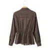 Ins Transfronterizo Europeo y Americano 2026 Nueva Moda Elegante Ropa de Mujer Retro Francés Ajustado Ceñidor de Cintura Raya Manga Larga Camisa