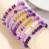 Pulseira Dupla Camada Roxa de Novo Estilo Transfronteiriça com Pingentes de Letra e Coração, Conjunto Colorido Personalizado de Joias de Contas Venda por Atacado