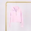 Moletom Lulu com Gola Alta e Meio Zíper com Etiqueta, Em Estoque Entrega Direta, Etiqueta Dourada, Zíper Dourado, Moletom Casual Solto Curto de Fleece