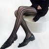 Meias Arrastão com Padrão Vertical de Losangos Meia-calça Listrada Retrô Torcida Pura Desejo Emagrecedora Meia-calça Feminina Cinza com Renda Base Meias Primavera e Outono