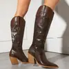 Botas de mujer de tacón grueso con punta, estilo exportación de eBay, para Otoño/Invierno 2026, tallas 40-43, botas vaqueras de caña alta con estampado de serpiente para mujer
