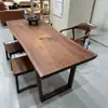 Mesa de Jantar Grande de Madeira de Nogueira Preta Norte-Americana Mesa de Chá de Tronco Estilo Wabi-Sabi Mesa de Jantar de Madeira Maciça Mesa de Chá para Sala de Estar Mesa de Chá