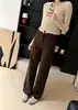 Calça Jeans Relaxada de Perna Reta Outono~Vintage Francês de Cintura Alta Emagrecedora Solta Elástica Perna Reta para Mulheres H081908