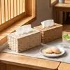 Caixa de lenços tecida estilo japonês para uso doméstico, caixa de lenços de papel para mesa de centro da sala de estar, caixa de armazenamento de decoração simples para mesa de homestay