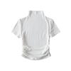 Camiseta de manga corta con cuello alto estilo retro europeo y americano para mujer, nueva camiseta de primavera y verano con cintura alta y escote en el ombligo, ajustada y atractiva para chicas.