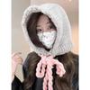 Gorro Balaclava Estilo Coreano para Mujer Gorro Tejido de Punta Protección para las Orejas Cálido Gorro de Lana Engrosado Cara Visible Gorro Pequeño Pullover