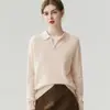 Suéter 100% Caxemira Feminino Gola Lapela POLO Cor Sólida Solto Emagrecedor Rejuvenescedor Malha Outono Inverno Novo Suéter Versátil