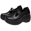 Sapatos de Salto Plataforma Grossa Novos da Primavera para Mulheres Versáteis Confortáveis Casuais Bico Largo Couro Macio Bico Redondo Salto Alto Sapatos para Mãe