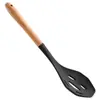 Atacado de Fábrica Escorredor de Silicone Resistente a Altas Temperaturas Grau Alimentício Antiaderente Utensílios de Cozinha Domésticos Colher de Sopa com Cabo de Madeira