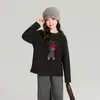 Pudding Haru Ropa Infantil Camiseta 2025 Invierno Nuevo Perro de Dibujos Animados Estampado Puntadas Lindo Gorro Camiseta de Manga Larga