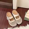 Sandálias Fechadas de Solado Grosso para Mulheres, Novo Estilo de Verão, Slip-On de Malha, Aumento de Altura, Meia-Chinelinho Meio Aberto Trançado Sapatos Birkenstock