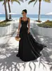 Vestido de noche cruzado europeo y americano estilo francés sin tirantes fruncido tipo corsé con una falda grande y fluida, vestido largo de vacaciones