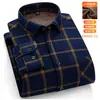 Popular Camisa Masculina Quente de Inverno com Veludo Engrossado de Manga Longa Xadrez Roupa Casual para Pais de Meia-Idade e Idosos