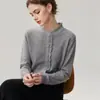 Cárdigan de cachemira de punto de doce puntos de hilo simple para mujer, cuello semi-alto, patrón floral tejido a mano, nuevo abrigo de punto de manga larga para otoño e invierno