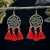 Brincos Vermelhos com Borla Estilo Chinês, Brincos de Laço Festivos Étnicos Modernos Feitos à Mão, Acessórios de Orelha Exagerados Versáteis para o Ano Novo