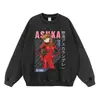 Sudadera con capucha negra lavada desgastada con estampado de anime, estilo retro americano, corte holgado, sudadera de marca moderna para otoño e invierno