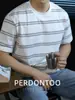 Elegante Camiseta a Rayas Azul Marino para Hombre Estilo Oficina Verano 2026 Algodón Suave con la Piel Transpirable Fresca Top Casual