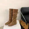 Cordones Cruzados Hebilla Adelgazante Estilo Tacón Oculto Suela Suave Apilado 2026 Nuevo Hermoso Moda Gamuza Botas Largas Botas de Jinete Rad