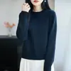 Top de punto 100% algodón para mujer, cuello redondo, manga larga, dobladillo enrollado, estilo casual, capa base cálida, top versátil de algodón puro