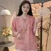 Nova camisa tradicional estilo chinês com gola cruzada para mulheres, estilosa, modeladora, versátil, top de verão
