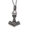 Collar con Colgante de Martillo de Thor Vikingo Retro Europeo y Americano de Acero Inoxidable de Moda Punk Hip Hop Callejero de Acero de Titanio Doble Cara