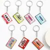 Chaveiro Colorido Retro com Tema Musical e Letras Inglesas Impressas, Pingente de Chaveiro com Design de Fita Acrílica