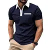 Sitio Independiente Ebay Moda Masculina Transfronteriza Europea y Americana Corte Ajustado Solapa Manga Corta Camiseta Estampada para Hombre con Bolsillo en el Pecho