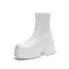 Botas Femininas Novas Outono/Inverno 2026 Bico Quadrado Salto Bloco Plataforma Botas Curtas Emagrecedoras Cor Sólida Zíper Lateral Botas da Moda Comércio Exterior