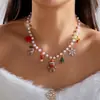 Joias Europeias e Americanas Colar de Miçangas Coloridas de Natal Moda Papai Noel Árvore de Natal Sinos Colar de Camadas