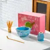 Tazón de Matcha de Corazón Cerámico con Pico Juego de Té Matcha Japonés Juego de 7 Piezas Tazón Batidor de Té Caja de Regalo Suministro Exclusivo Transfronterizo