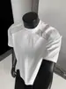 Camiseta Masculina de Seda de Gelo Secagem Rápida Estilo Americano, Design de Verão com Painéis de Malha, Gola Pequena, Manga Curta, Toque de Alta Qualidade