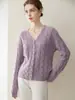 Cárdigan 100% cachemir puro, suéter de punto trenzado con cuello en V para mujer, nuevo estilo otoño/invierno, corte holgado, color liso, adecuado para el trabajo o uso casual