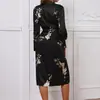 Fornecimento Local Longo Pijama de Seda Simulada Estampado Fino Roupão de Banho Cardigan Solto Kimono