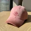 Gorra de Béisbol Rosa con Bordado de Letras Degradadas para Mujer, Gorra Versátil de Ala Ancha y Corona Suave, Circunferencia de Cabeza Grande, Sombrero para Adelgazar el Rostro