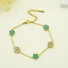 Pulseira de Aço Inoxidável com Diamantes em Forma de Trevo de Cinco Folhas Transfronteiriça, Joia de Pulseira em Aço Titânio com Design de Nicho de Luxo Leve