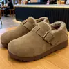 Sapatos Birkenstock Peludos Planos para Mulheres, Meio Chinelo Outono e Inverno Roupa Externa 2025 Novo Estilo Quente Slip-On Chinelos de Algodão com Forro de Lã