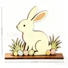 Adorno de Escritorio de Madera de Pascua Conejo Lindo Huevo de Color Tarjeta de Inserto Juego de Base de Exhibición de Madera Apilada en Capas Decoración Festiva