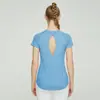 Blusa Deportiva Mujer Yoga Dividida Manga Corta Running Cuello Redondo Holgada Fitness Camiseta Top Corto Gota de Agua Espalda Bonita
