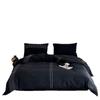 Algodão de designer simples conjunto de quatro peças chapéu de cama para casa de hóspedes algodão jacquard preto personalizado roupa de cama atacado